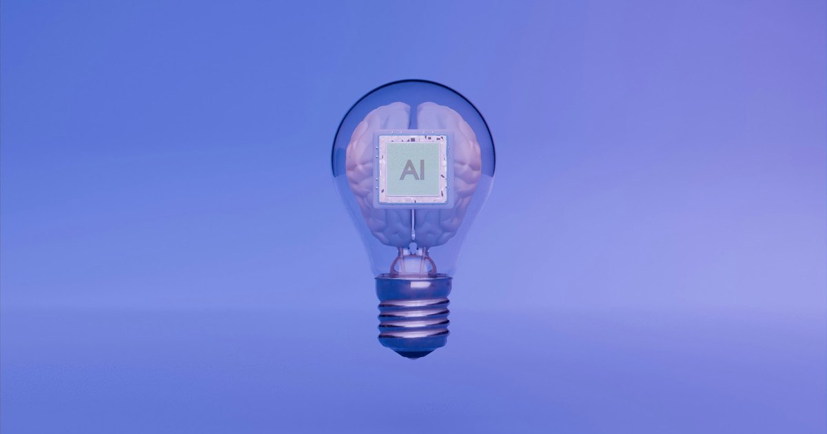 Artificial intelligence concept inside a glowing lightbulb
