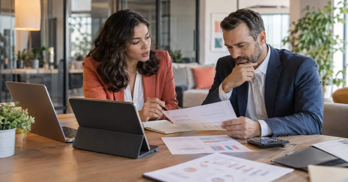 Sales professionals reviewing a custom quote and proposed price override